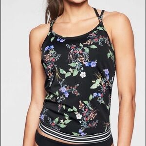 Athleta Black Floral Stripe Tankini swimsuit Top